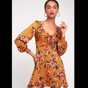 Free People Morning Light Floral Gold Mini Dress